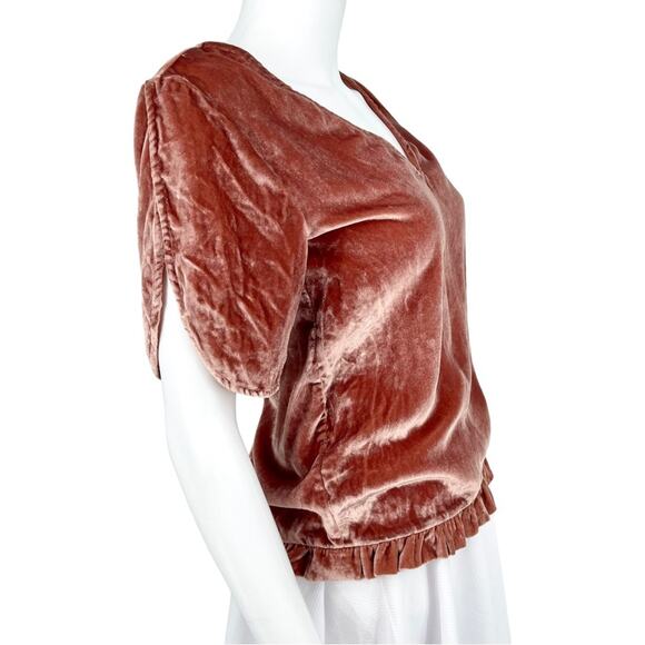 Madewell Women’s Flare Sleeve Orange Velvet Tulip-Sleeve Ruffle Top Size XXS - Picture 8 of 8